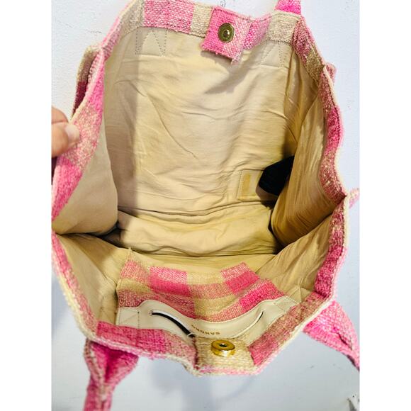SANDRO Women's Beige Pink Rose Gingham Checkered Tote Bag - Picture 11 of 16